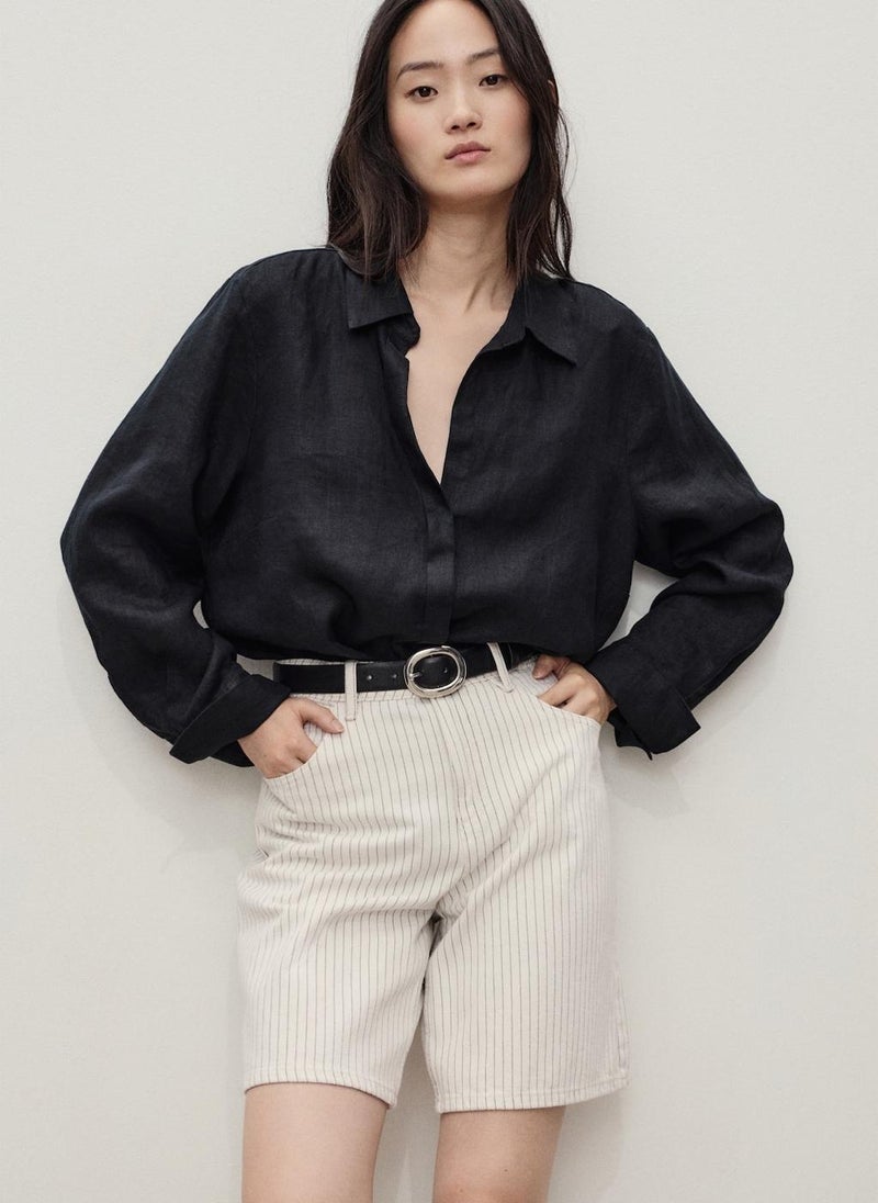 MANGO High-Waist Straight Denim Shorts  - Image 3
