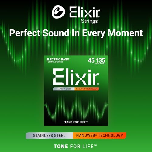 Elixir Strings Stainless Steel 5-String Bass Strings w NANOWEB Coating, Long Scale, Light/Medium (.045-.135) - Image 2