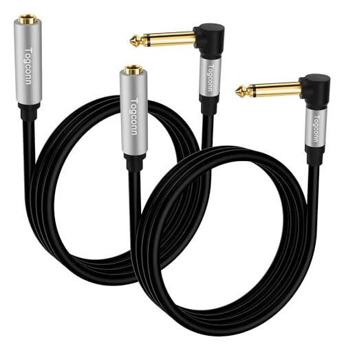 Togconn 0.6 Feet Right Angle 1/4 inch TS Extension Cable 2-Pack, 6.35mm 1/4" TS Male to Female Mono Adapter Jack，Quarter inch Headphone Guitar Extension Cable, Hi-Fi Sound, Gold Plated Connectors - Image 1