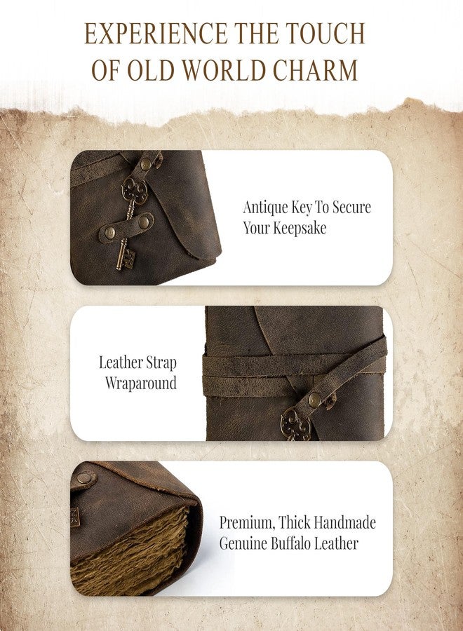 NomadCraftsCo. Vintage Leather Journal Lined Pages with Key - Antique Handmade Deckle Edge Vintage Paper Leather Bound Journal - Book of Shadows Journal - Leather Sketchbook - Drawing Journal - Great Gift - Image 5