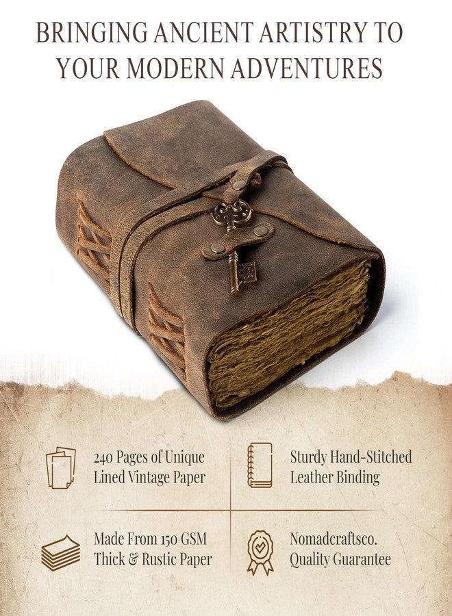 NomadCraftsCo. Vintage Leather Journal Lined Pages with Key - Antique Handmade Deckle Edge Vintage Paper Leather Bound Journal - Book of Shadows Journal - Leather Sketchbook - Drawing Journal - Great Gift - Image 3