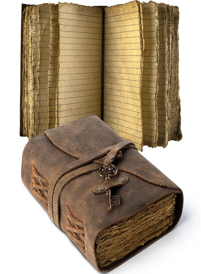 NomadCraftsCo. Vintage Leather Journal Lined Pages with Key - Antique Handmade Deckle Edge Vintage Paper Leather Bound Journal - Book of Shadows Journal - Leather Sketchbook - Drawing Journal - Great Gift - Image 1