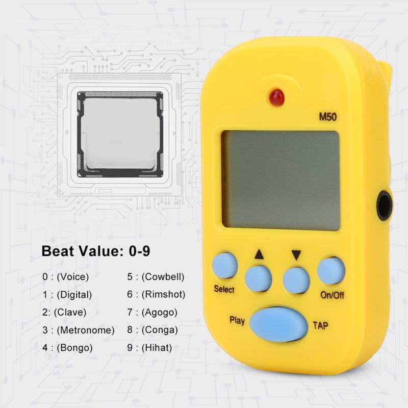 Meideal Mini Digital Beat Tap M50 Tempo Metronome Clip Musical Instruments (Yellow) - Image 4