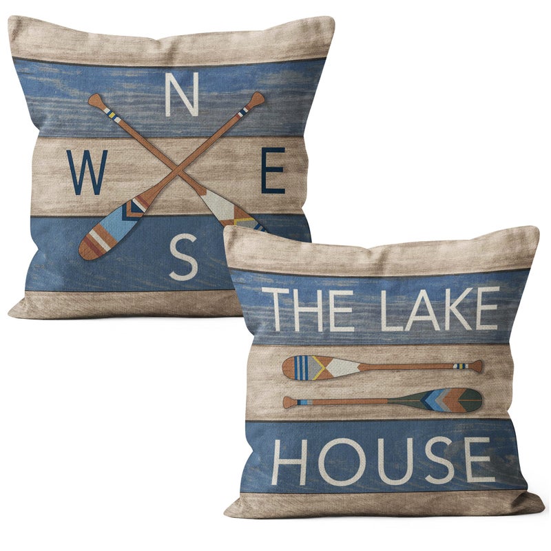 MQizi Lake House Pillow Covers Set  2 Pieces 18x18 Linen Pillow Cases for Lake Life Decor  Home Decor