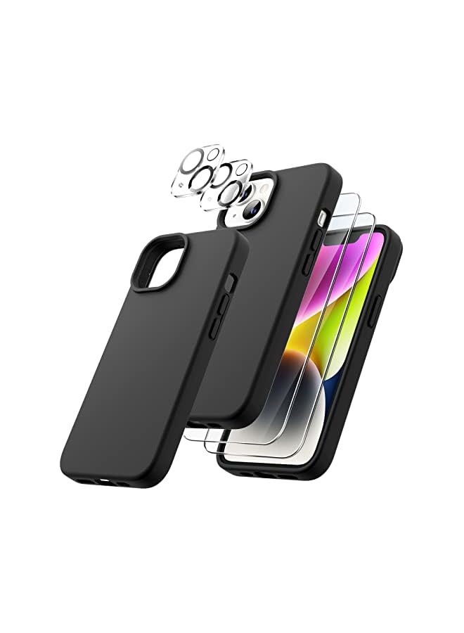 Jetech 3 In 1 Silicone Case For Iphone 14 Plus 6.7-Inch, With 2-Pack Screen Protector And 2-Pack Camera Lens Protector, Full Coverage Tempered Glass Film, Shockproof Phone Cover (Black) - Image 2