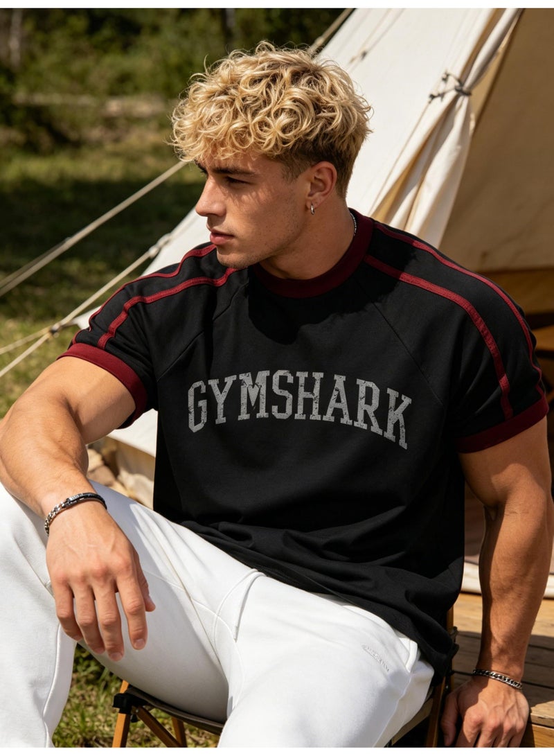 جيمشارك GYMSHARK American retro sports T-shirts for men and women with the same contrast color, short sleeves and loose breathable fitness and leisure tops. - Image 3