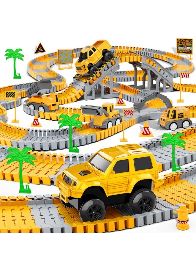 Hony Kids Toys 253 Pcs Construction Race Tracks Toy For 3 4 5 6 7 8 Year Old Boys Girls, 5 Pcs Construction Truck Car And Flexible Track Play Set Create A Engineering Road Games Toddler Toys Birthday Gifts  - Image 1