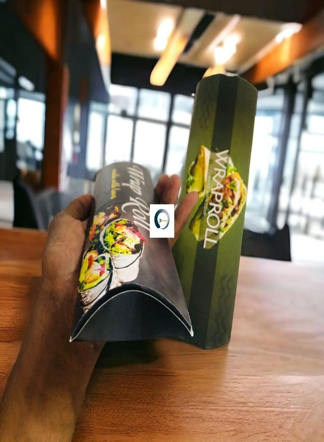 Adaamya® - Printed Disposable Bio-degradable Paper Kathi/Egg/Chicken/Shawarma wrap Roll Box Multi Color (Random Design - 10 X 3.5 Size) for Restaurants, Hotels, Home, Picnic, Canteen (25) - Image 3