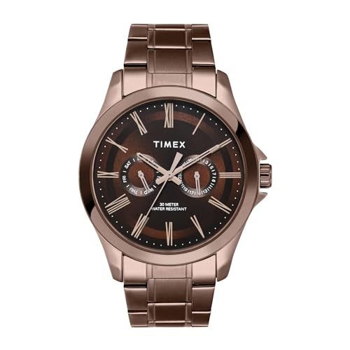 TIMEX Analog Watch for Man with Brown Round Dial & Brown Stainless Steel Bracelet Band Water Resistant Men's Wrist Watches - TW000X136 - Image 1