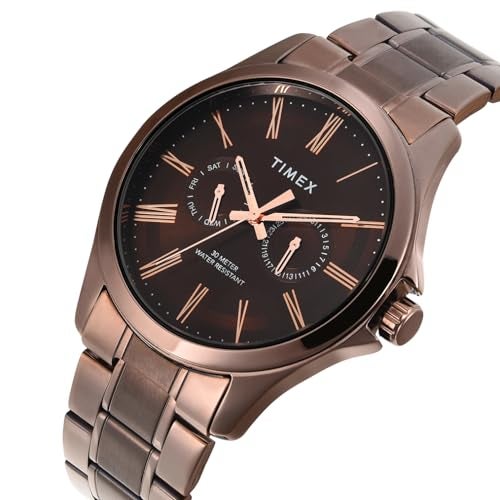 TIMEX Analog Watch for Man with Brown Round Dial & Brown Stainless Steel Bracelet Band Water Resistant Men's Wrist Watches - TW000X136 - Image 2
