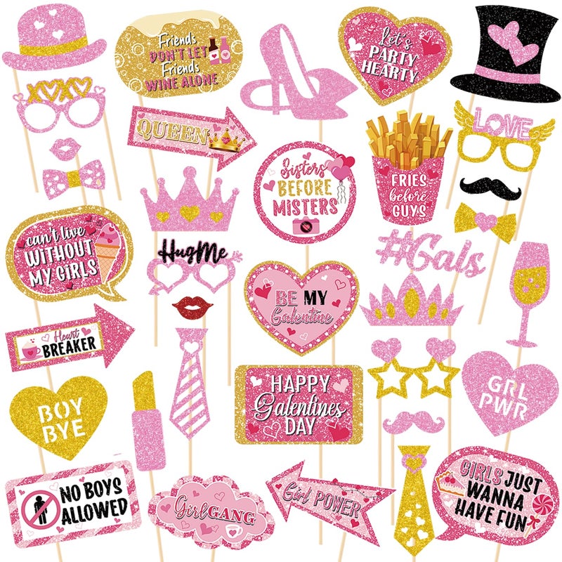 PTFNY Galentines Day Decorations Photo Props Galentines Day Party Photo Booth Props Kit Ladies Girls Friendship Themed Party Decor Valentine's Day Birthday Party Decoration Supplies 35 Pieces - Image 1