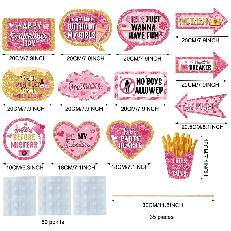 PTFNY Galentines Day Decorations Photo Props Galentines Day Party Photo Booth Props Kit Ladies Girls Friendship Themed Party Decor Valentine's Day Birthday Party Decoration Supplies 35 Pieces - Image 3