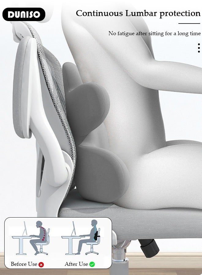 DUNISO وسادة دعم القطن القطني، وسادة ظهر من رغوة الذاكرة المريحة لتخفيف آلام الظهر، تصحيح وضعية الجلوس، وسادة ظهر مع غطاء شبكي قابل للتنفس لمقعد مكتب الكمبيوتر، مقعد السيارة - Image 2