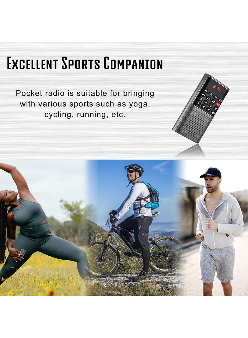 AROAQ Mini Portable Pocket FM Radio MP3 Walkman Radio with Recorder Lock Key SD Card Player Black - Image 2