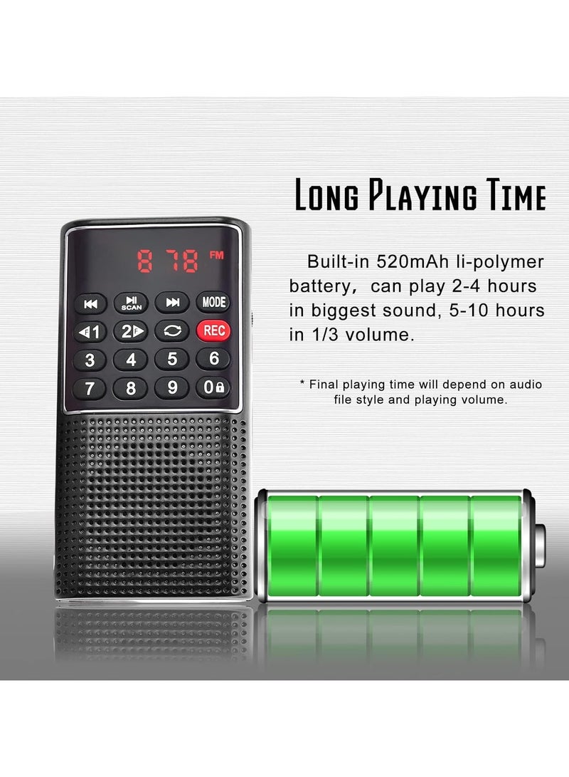 AROAQ Mini Portable Pocket FM Radio MP3 Walkman Radio with Recorder Lock Key SD Card Player Black - Image 3