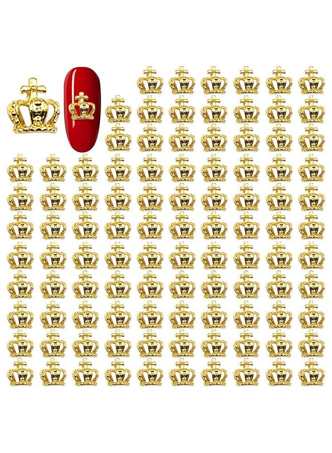 WOKOTO 100 قطعة من زينة الأظافر على شكل تاج ذهبي ثلاثي الأبعاد للأظافر الأكريليكية، زينة أظافر على شكل تاج معدني، زينة أظافر ذهبية للنساء والفتيات، زينة فنية للأظافر - Image 2