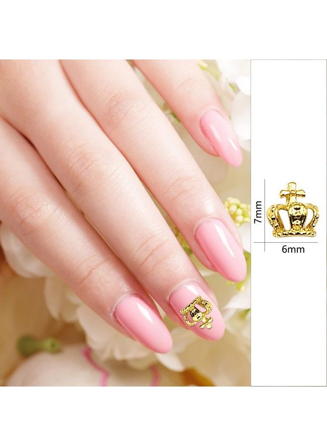 WOKOTO 100 قطعة من زينة الأظافر على شكل تاج ذهبي ثلاثي الأبعاد للأظافر الأكريليكية، زينة أظافر على شكل تاج معدني، زينة أظافر ذهبية للنساء والفتيات، زينة فنية للأظافر - Image 3