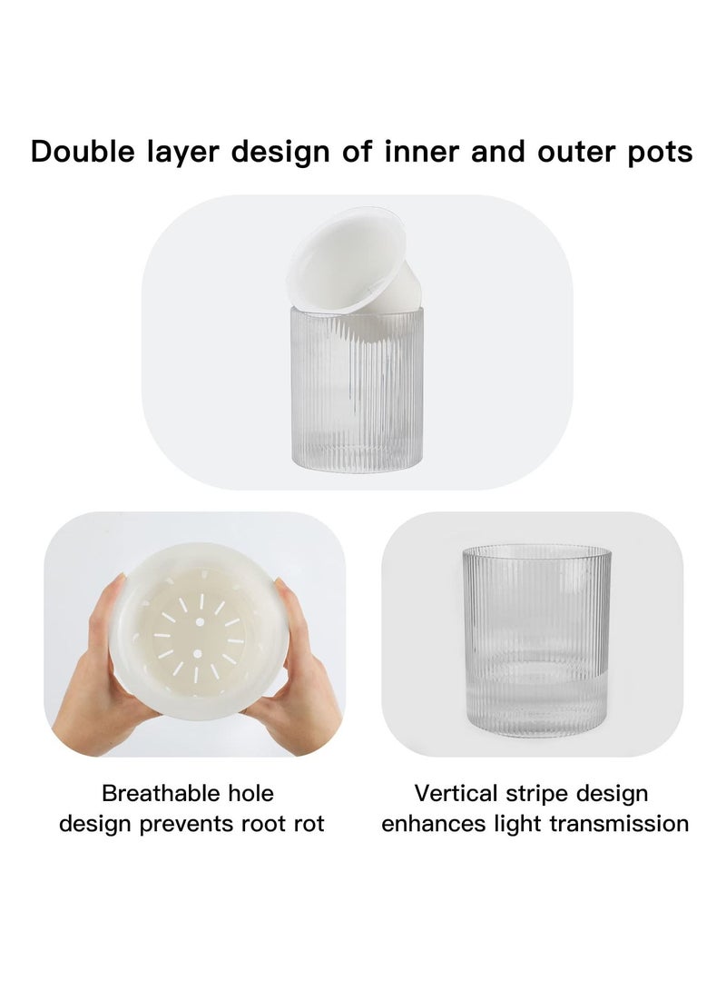 SYOSI Flower Pot Automatic Watering 4-inch Indoor Planter Double-layer Transparent White Plastic Flowerpot Water Storage Family Cylindrical Rib Decoration Violet Orchid Aloe Herb Absorption Free - Image 2