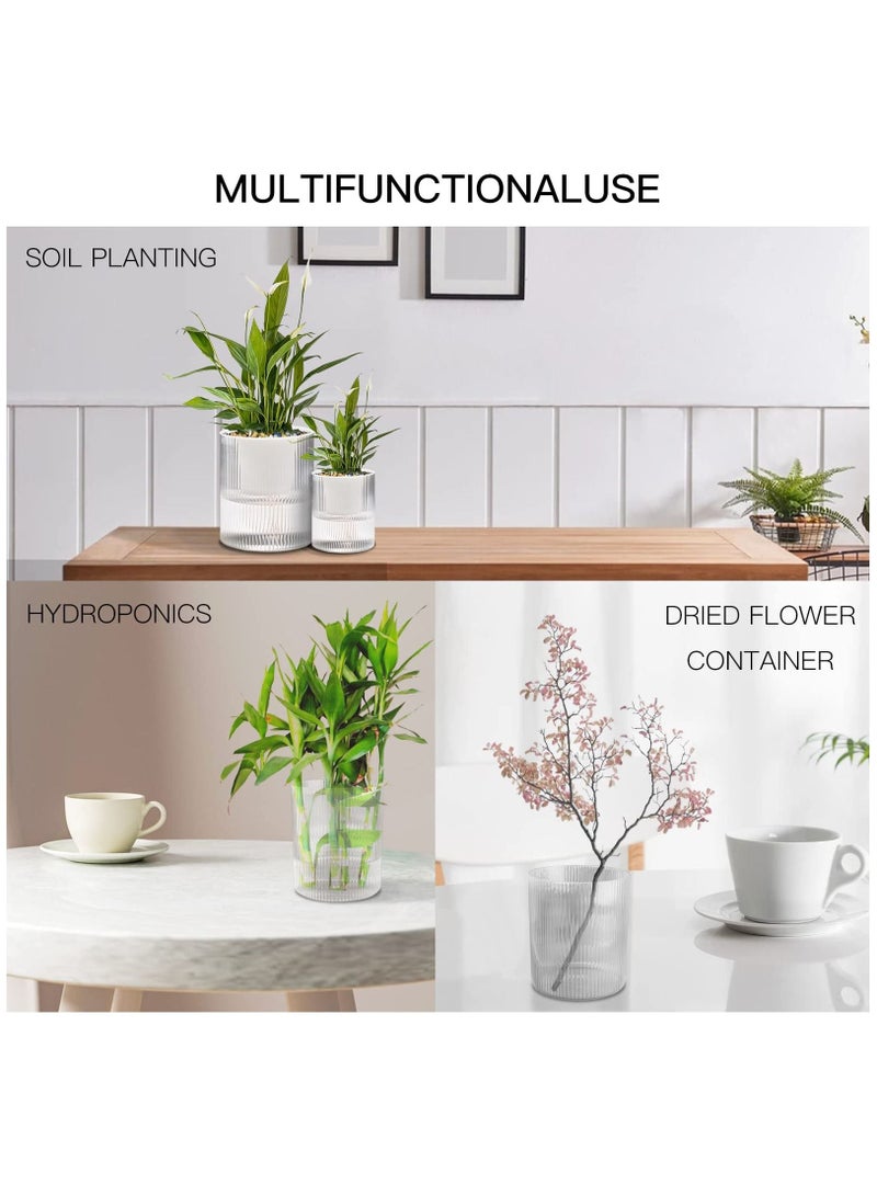 SYOSI Flower Pot Automatic Watering 4-inch Indoor Planter Double-layer Transparent White Plastic Flowerpot Water Storage Family Cylindrical Rib Decoration Violet Orchid Aloe Herb Absorption Free - Image 4