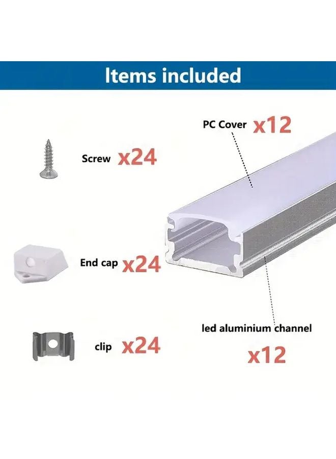 12 قطعة 50 سم قناة ناشر LED على شكل حرف U من بروفيل الألومنيوم مع غطاء - Image 3