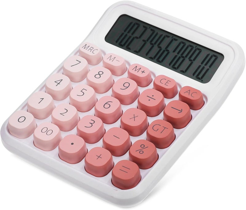DOITOOL Cute Mechanical Calculator with Large Display Easy Press Buttons Portable Desk Calculator for Office School and Home Use Slip-Resistant Base Pink Color - Image 1