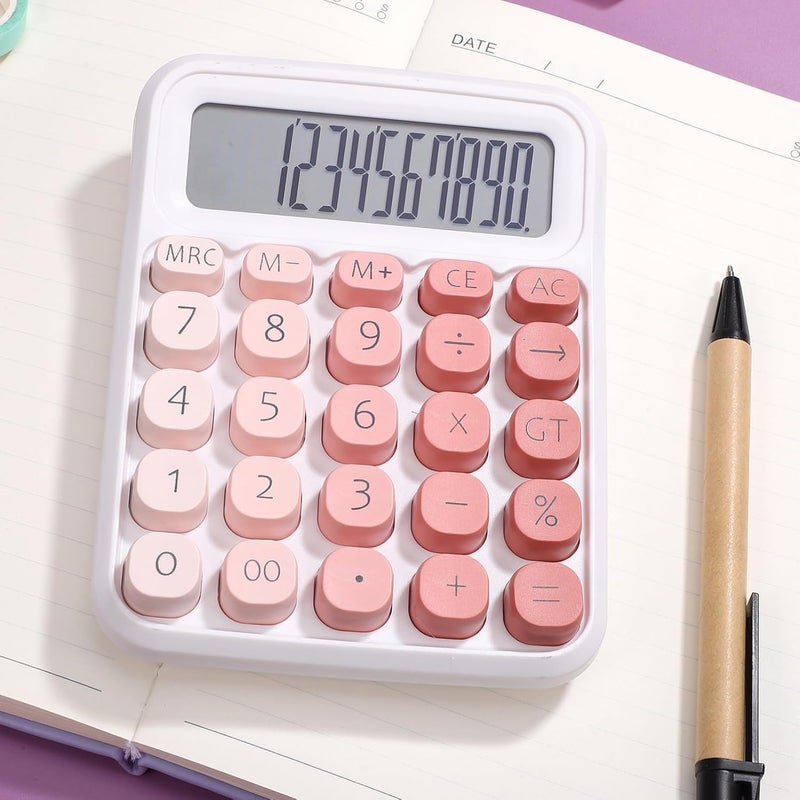 DOITOOL Cute Mechanical Calculator with Large Display Easy Press Buttons Portable Desk Calculator for Office School and Home Use Slip-Resistant Base Pink Color - Image 3