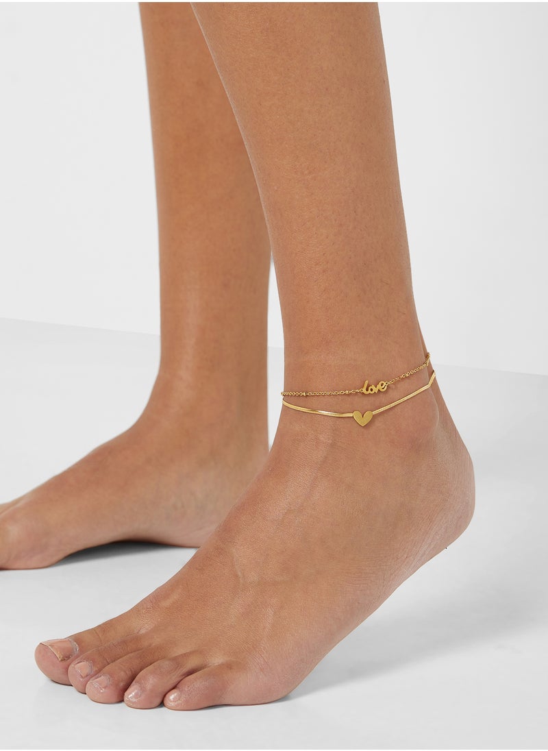 Ginger Pearl Heart Charm Anklet  - Image 4