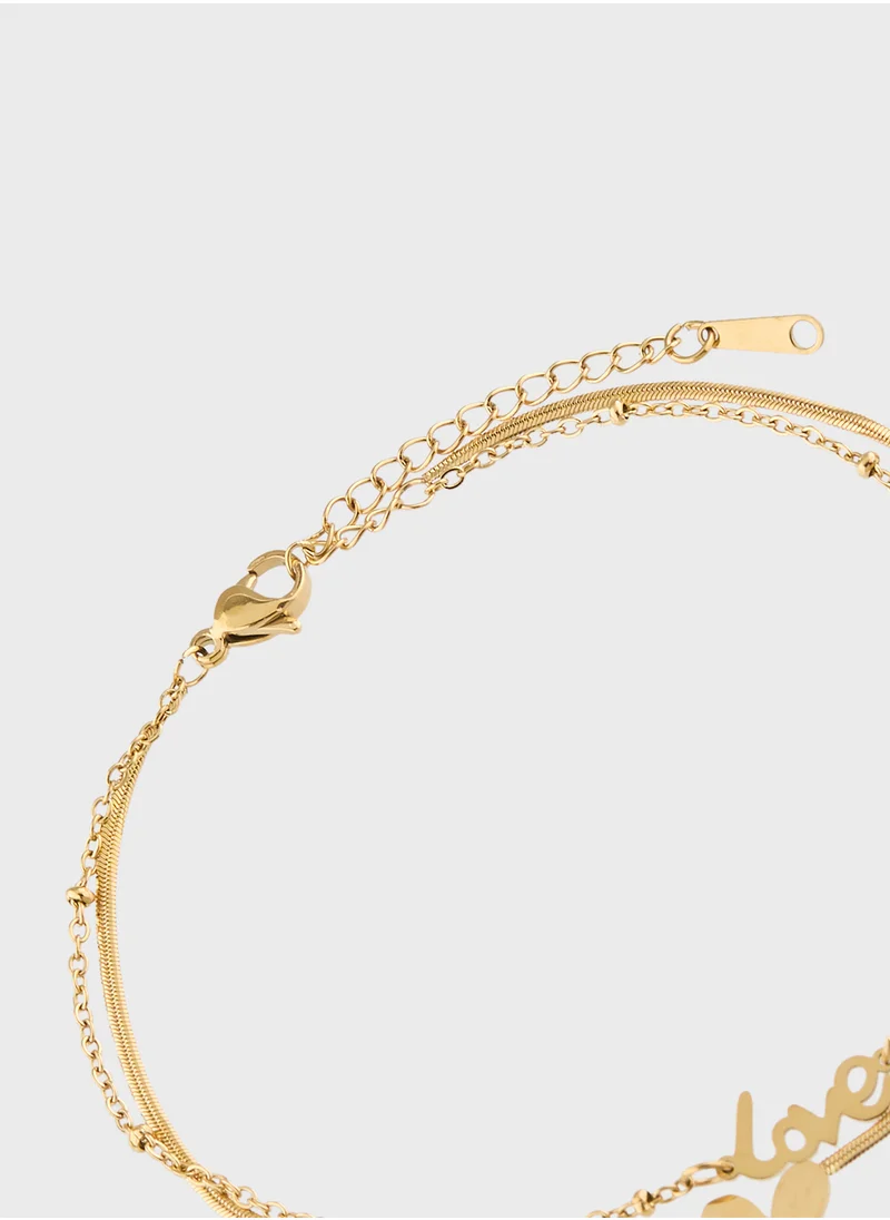 Ginger Pearl Heart Charm Anklet