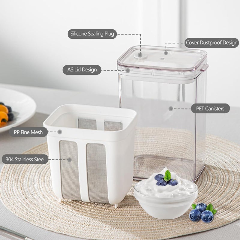 FBLXE 1100ML Yogurt StrainerYogurt Filter Milk Strainer with Fine Mesh BagLid and Scale Mark for Making Thick Greek YogurtSoybean MilkKefirBerriesSoupFruit JuiceCoffee - Image 3
