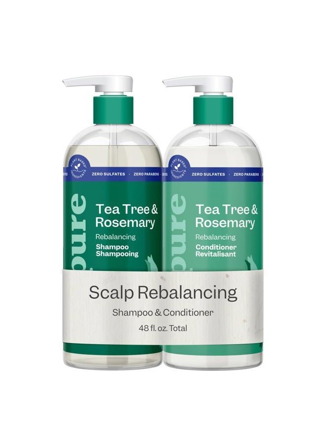 Renpure Tea Tree & Rosemary Shampoo & Conditioner Set, Plant Based - Refreshes & Rebalances Hair and Scalp - For Oily/Normal Hair - Tea Tree Leaf Oil, Rosemary Leaf Extract - 24 Fl Oz each, 2 Pack - Image 1
