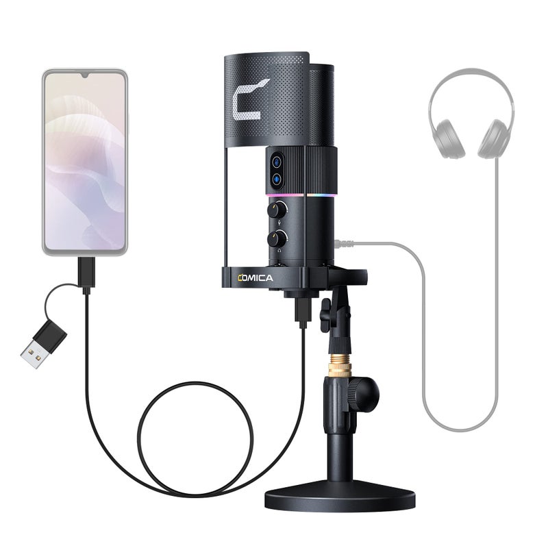 comica STA-U2 D RGB Cardioid Condenser USB Microphone Kit, Compatible with Phones, Computers, and Other Devices, Perfect for Live Streaming, Recording, Podcasting, Gaming, Music Recording