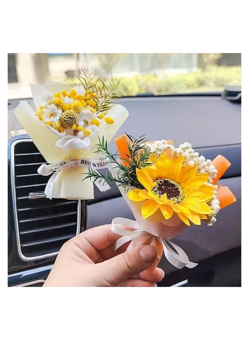 SYOSI 2 Pcs Dried Flower Bouquet Air Vent Clips Small Mini Automotive Freshener Diffuser Gifts for Woman Girls Vehicle Interior Decorations Universal Truck SUV Dashboard Yellow - Image 2