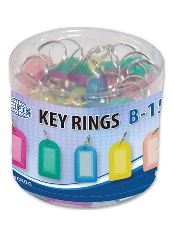 FIS Key Rings 25 Pieces Per Pack, Assorted Colors, 4.5 x 2.5 cm Size - FSKCB-15 - Image 1