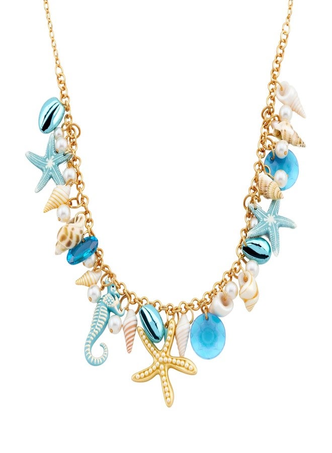 CSIYANJRY99 Seashell Starfish Mermaid Necklace for Women Sea Shell Pearl Choker Collar Necklace Boho Summer Mermaid Costume Accessories Beachy Jewelry (B:Blue Starfish Seashell) - Image 1
