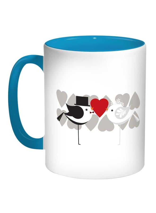 RYN Love Birds Printed Coffee Mug Blue/White/Black 11ounce