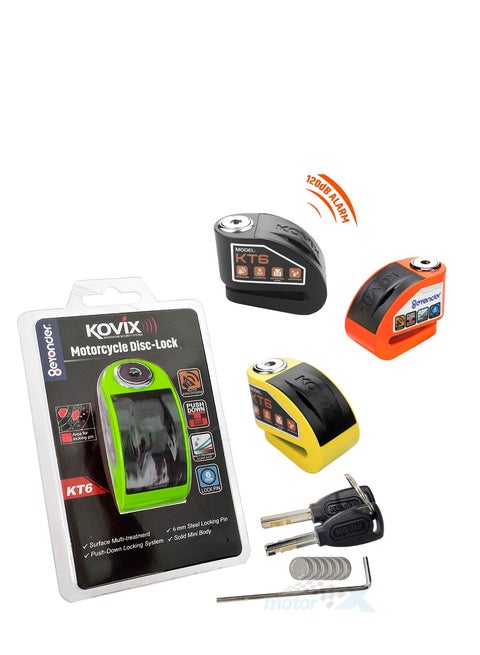 قفل دسك لوك كوفكس  KT6 - بالإنذار  لجميع أنواع الموتوسيكلات ضد المياه  بجهاز إنذار بقوة 120دي بي اسود او اصفر او اخضر او اسود