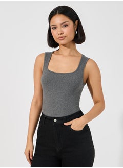 Styli Solid Knit Sleeveless Square Neck Bodysuit  - Image 4