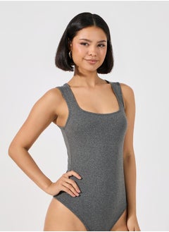 Styli Solid Knit Sleeveless Square Neck Bodysuit  - Image 1