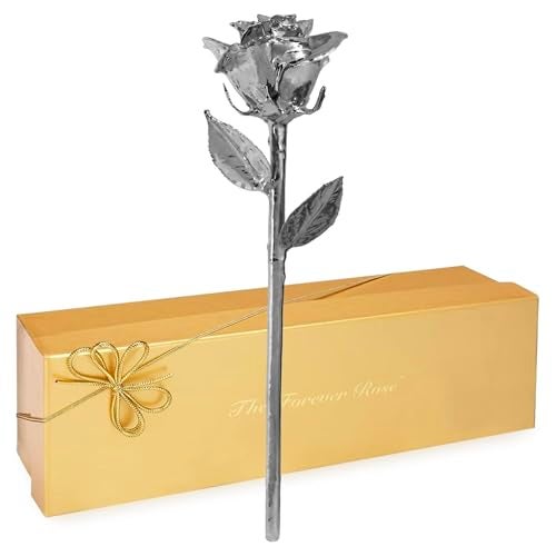 Forever Rose Forever Rose Real Rose Dipped in Platinum Handcrafted Preserved Rose in Luxury Gold Gift Box Romantic Gift for Her Elegant Keepsake for Anniversary Birthday or Any Special Occasion 