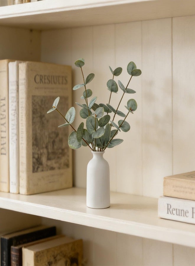 dallisten Artificial Eucalyptus Stems with Ceramic Vase, 13'' Fake Plants for Home Decor, White Vase with Greenery for Modern Farmhouse Boho Decor, Table Centerpiece for Room Bathroom Kitchen Mantle - Image 5