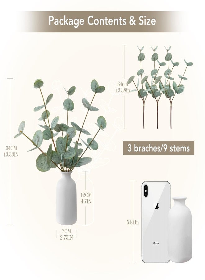 dallisten Artificial Eucalyptus Stems with Ceramic Vase, 13'' Fake Plants for Home Decor, White Vase with Greenery for Modern Farmhouse Boho Decor, Table Centerpiece for Room Bathroom Kitchen Mantle - Image 2