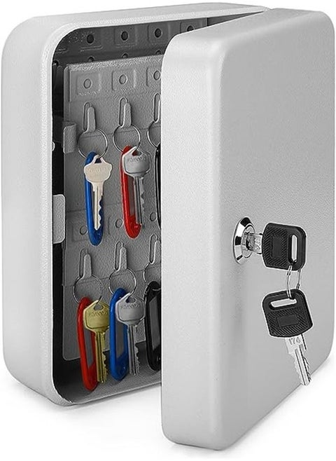 Goolsky Key Cabinet Key Lock Box Wall Mount with 40 Key Holder Organizer Locker Case, Colored Key Tags & Hooks Wall Mounted Lock Box for Keys Storage, Homes, Property, Hotels, Business (Gray)