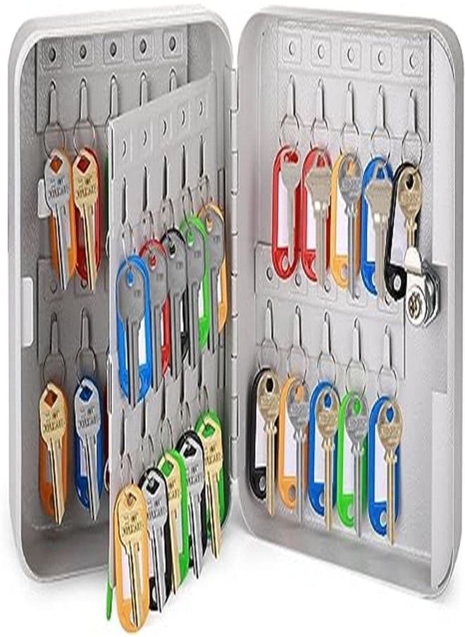 Goolsky - Goolsky Key Cabinet Key Lock Box Wall Mount with 40 Key Holder Organizer Locker Case, Colored Key Tags & Hooks Wall Mounted Lock Box for Keys Storage, Homes, Property, Hotels, Business (Gray) - Image 1