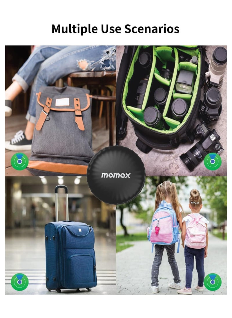 Momax - MOMAX Tracker Tag, Lost Key Finder Works with Apple Find My (iOS Only), Key Tracker with APP,Sound Location, Key Location Pin Tag for Luggage,Suitcase,Wallet,Pet,Kid (Black, 4-Pieces) - Image 1