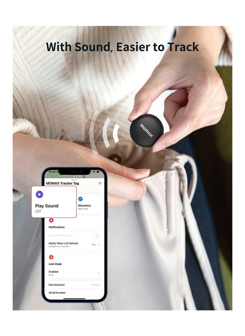 Momax - MOMAX Tracker Tag, Lost Key Finder Works with Apple Find My (iOS Only), Key Tracker with APP,Sound Location, Key Location Pin Tag for Luggage,Suitcase,Wallet,Pet,Kid (Black, 4-Pieces) - Image 1