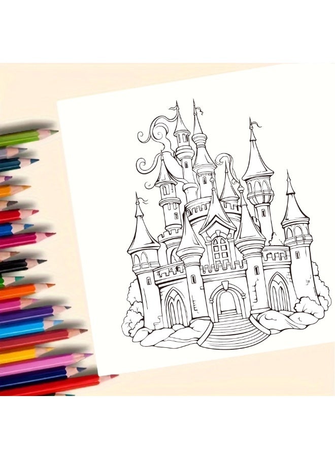 Capstro Detailed Coloring Book Collection – 24 Unique Designs Creative Coloring & Relaxing Art Activity Book for Kids Teens Adults Screen Free Fantasy Castle Coloring Illustrations – Fairy Castle - Image 3