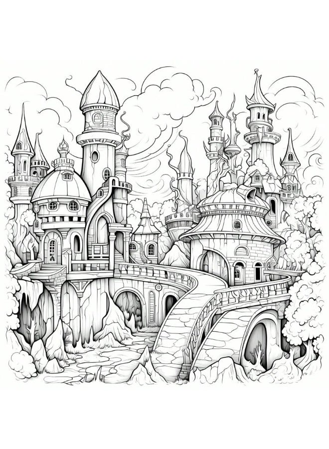 Capstro Detailed Coloring Book Collection – 24 Unique Designs Creative Coloring & Relaxing Art Activity Book for Kids Teens Adults Screen Free Fantasy Castle Coloring Illustrations – Fairy Castle - Image 4