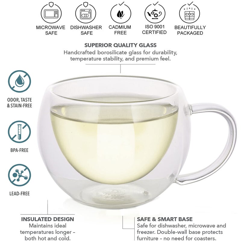 Teabloom Modern Classic Insulated Cups â€“ 6 oz / 200 ml â€“ Set of 2 Double Walled Glass Cups for Tea or Coffee - Image 2