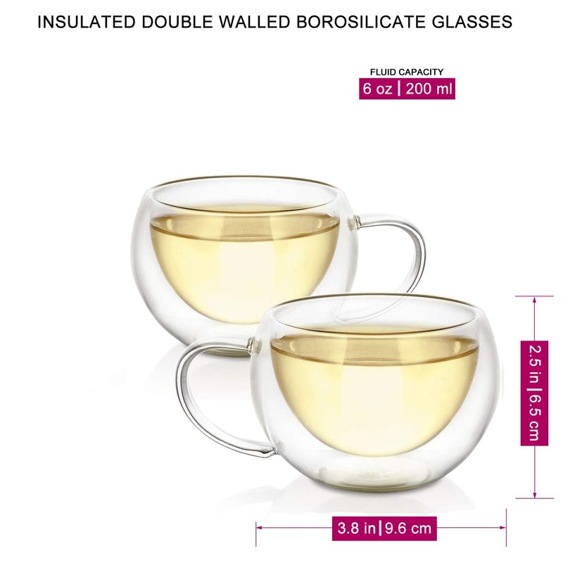 Teabloom Modern Classic Insulated Cups â€“ 6 oz / 200 ml â€“ Set of 2 Double Walled Glass Cups for Tea or Coffee - Image 3