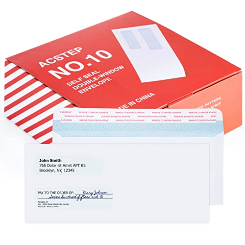 ACSTEP #10 500Pack Double Window Envelopes Self Seal Security Envelopes For Business, Quickbooks Check With Self Sealing Closure, 4 1/8 x 9 1/2 White - Image 1